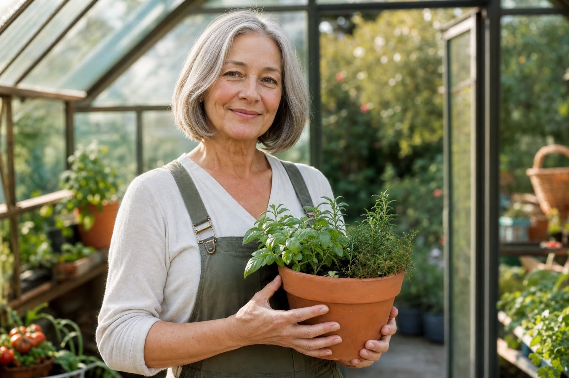 Smiling senior in a garden after dental implant treatment at 5D Smiles